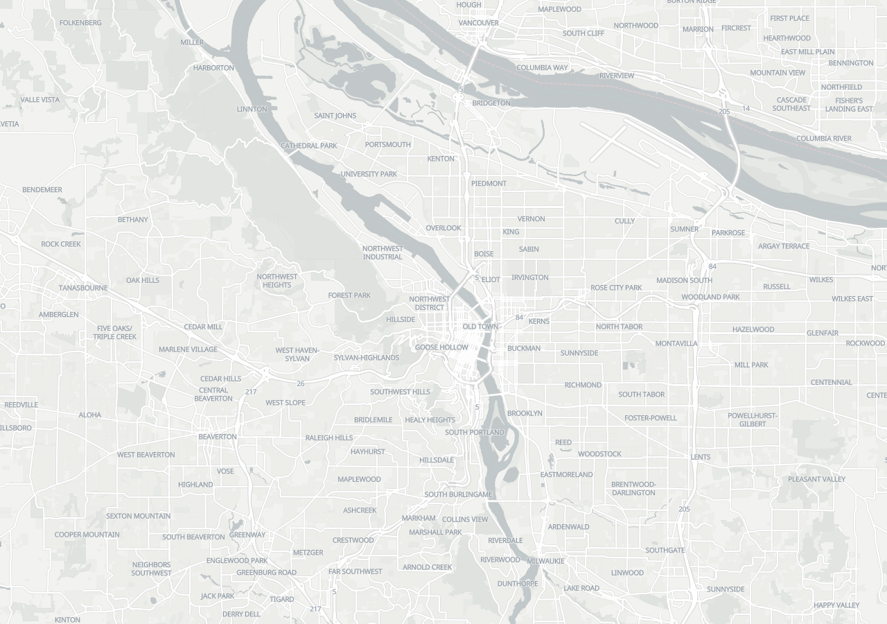 Positron map of Portland, from the West Hills across the Willamette River bridges