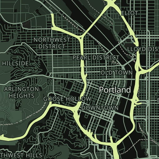 Flat map of central Portland with large city and neighborhood labels