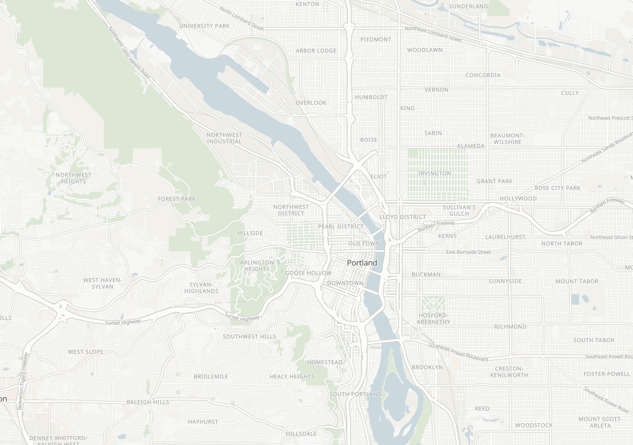 Mapsource Light map of Portland, from the West Hills across the Willamette River bridges